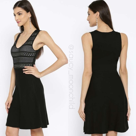 NWT • BCBG • Fit & Flare Soft Black White Knit Dress Medium Sleeveless Trendy - Picture 2 of 8